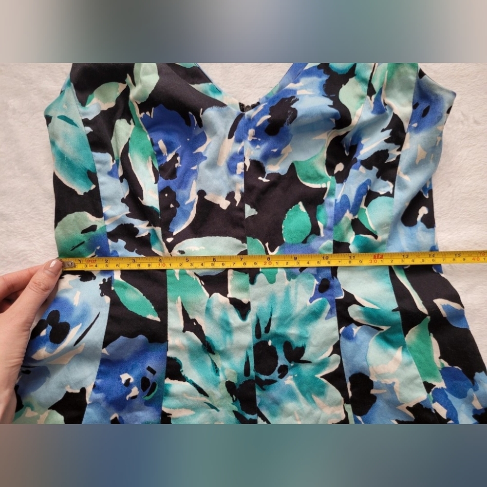 Chaps Blue Green Floral Cotton Sheath Dress Size 4 Sleeveless Colorful Sundress - Picture 7 of 14